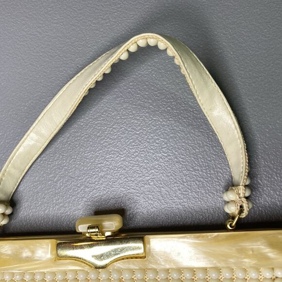 Vintage JEM Handbag Lucite Beaded Hand-Made British Hong Kong Cream Mid Century - Picture 9 of 16